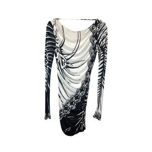 Emilio Pucci Resort 2010 Black and White Abstract Printed Ruched Cowl Back Dress